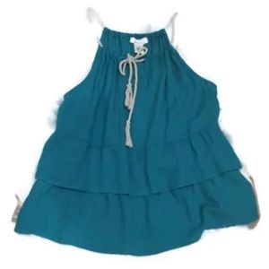 Halter Tank Top Green Aqua V-neck Tiered Large